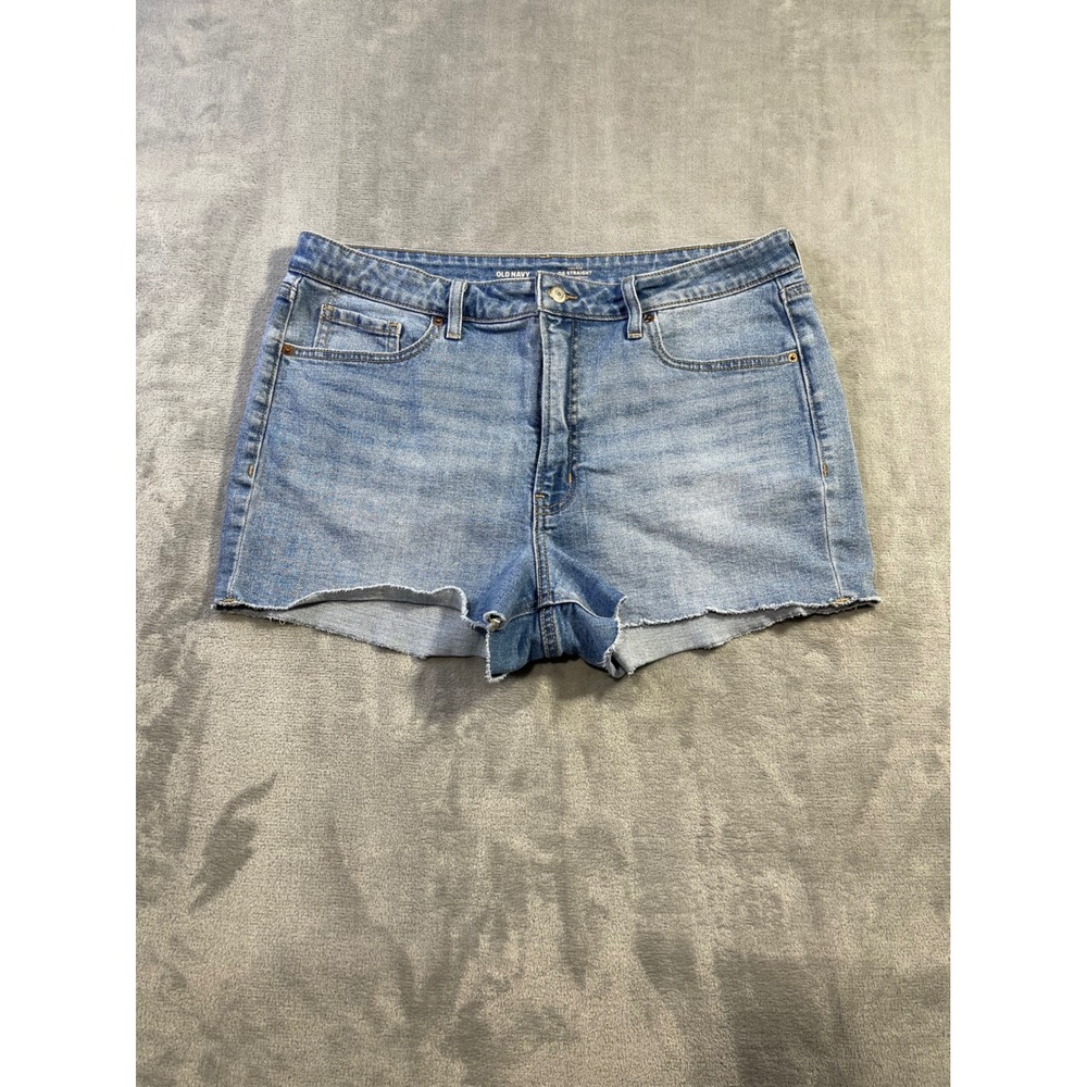 Old Navy Womens OG Straight Shorts 16 Blue High-Rise Raw Hem